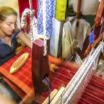 Goias, Brazil, September 17, 2003. Woman weaving a craft in Goias city, Brazil