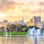 Sao Paulo skyline from Ibirapuera Park park